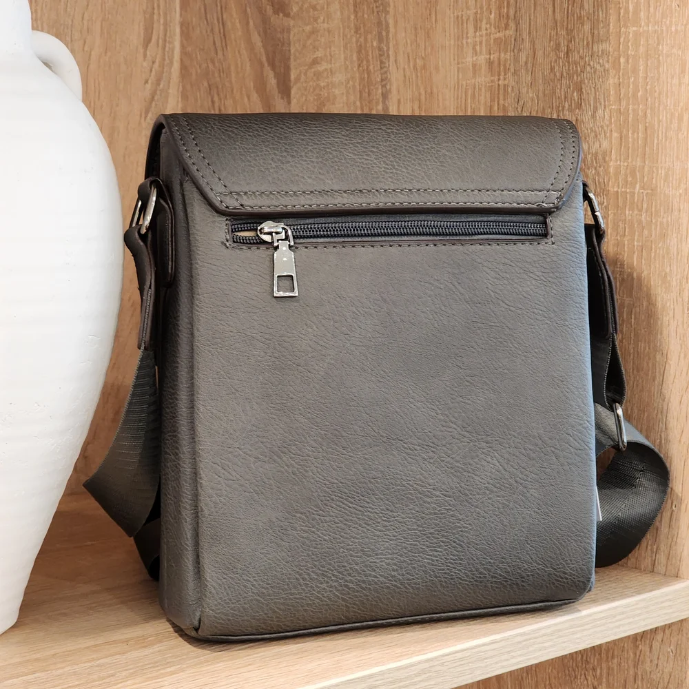 AR New York Men's Leather Gray Multi Compartment Casual Messenger Crossbody Bag